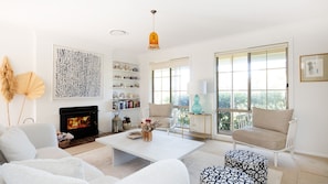 Televisión, chimenea y libros