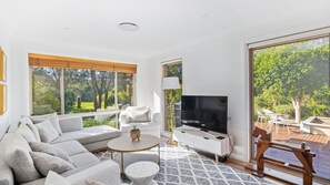 Televisión, chimenea y libros