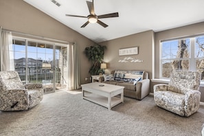 Condo, Multiple Beds, Balcony, Golf View | Living area | 40-inch TV with digital channels