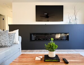 Smart TV, fireplace, video games, table football