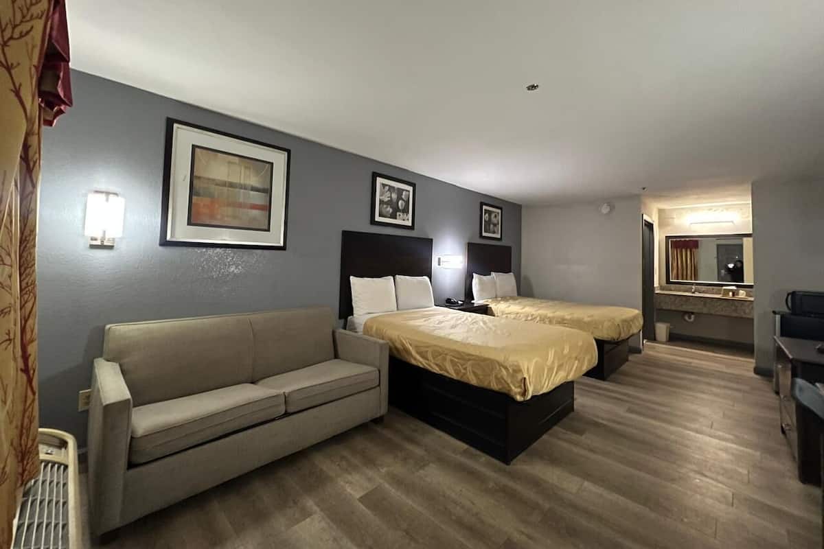 Pillowtop beds, desk, laptop workspace, iron/ironing board