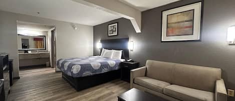 Pillowtop beds, desk, laptop workspace, iron/ironing board