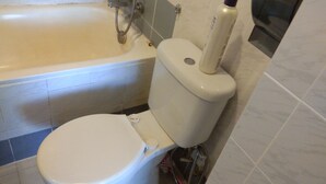A bathroom with a toilet, a bathtub, and a shower. - OYO Home 90533 Nomadic Town Condo (Malacca City)