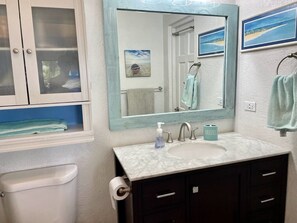 Shower, hair dryer, towels, soap - "Ciao Bella Vista" -Book Now!1BR/1BA-Renovated w/Amazing Views-Perfect Location! (St Thomas)
