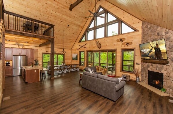 Smart TV, fireplace, video games, foosball