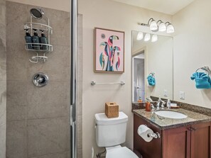 Combined shower/tub, hair dryer