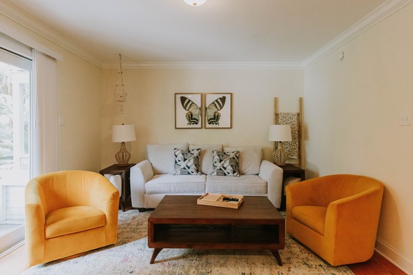 The living room of Britt's Creek Condo in the heart of downtown Ocean Springs