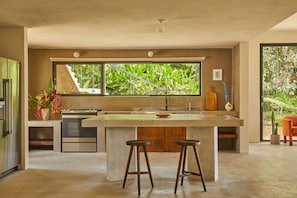 Luxury Villa | Private kitchen | Full-size fridge, microwave, oven, stovetop