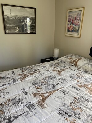 1 bedroom, desk, iron/ironing board, travel cot