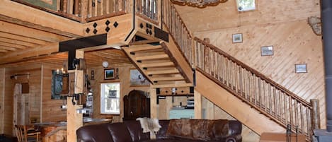 Fireplace, books, stereo