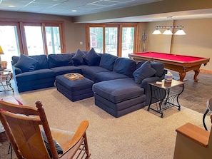 Smart TV, fireplace, video games, DVD player