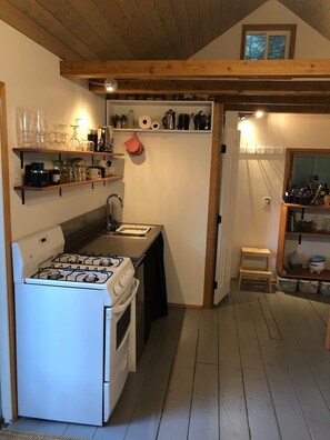 Fridge, oven, stovetop, electric kettle