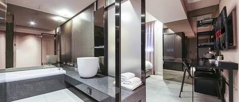 Shower, free toiletries, hair dryer, bathrobes
