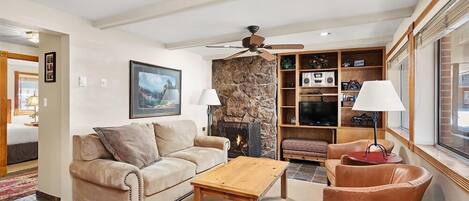 TV, fireplace