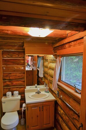 Combined shower/bathtub, toilet paper