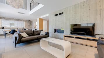 TV, fireplace