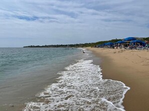 Playa en los alrededores, camastros y toallas de playa 