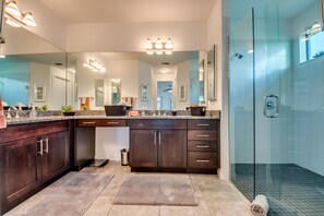 Bathtub, hair dryer, towels, soap