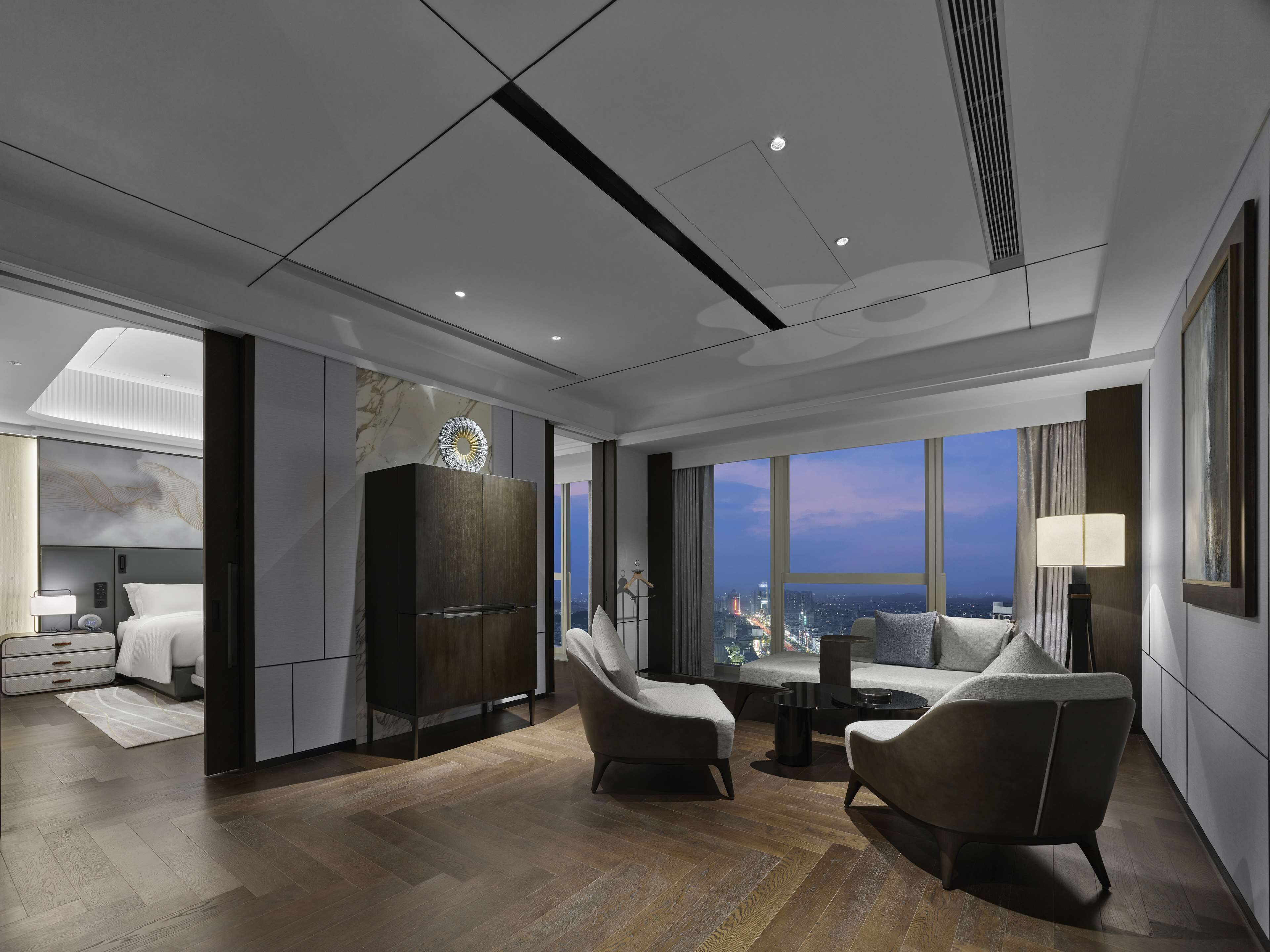 Presidential Suite, 1 King Bed | Living area | LCD TV, fireplace