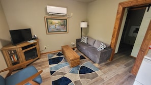 Smart TV, fireplace, video games, DVD player