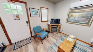 Smart TV, fireplace, video games, DVD player