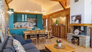 Superior Chalet, 3 Bedrooms, Sauna, Mountain View | Private kitchen | Fridge, microwave, oven, stovetop