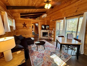 智能電視、壁爐、DVD 播放機、書籍