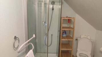 Ducha, secador de pelo y toallas