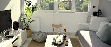 TV, fireplace