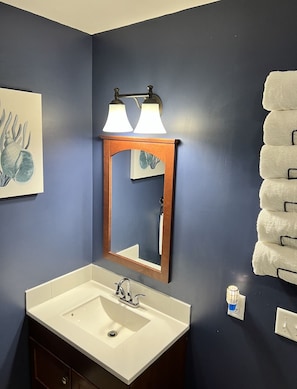 Ensemble douche/baignoire, sèche-cheveux, serviettes fournies, savon