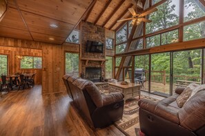 TV, fireplace, DVD player, foosball