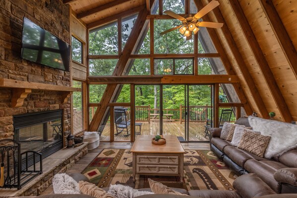 TV, fireplace, DVD player, foosball