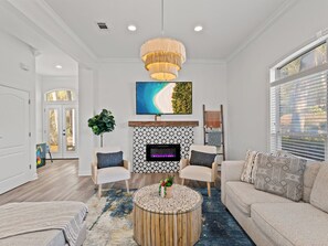 Smart TV, fireplace, video games