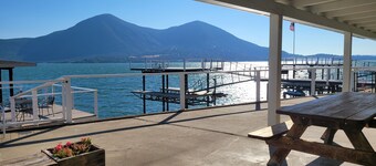 Lakefront home with patio, private boat dock and fishing pier