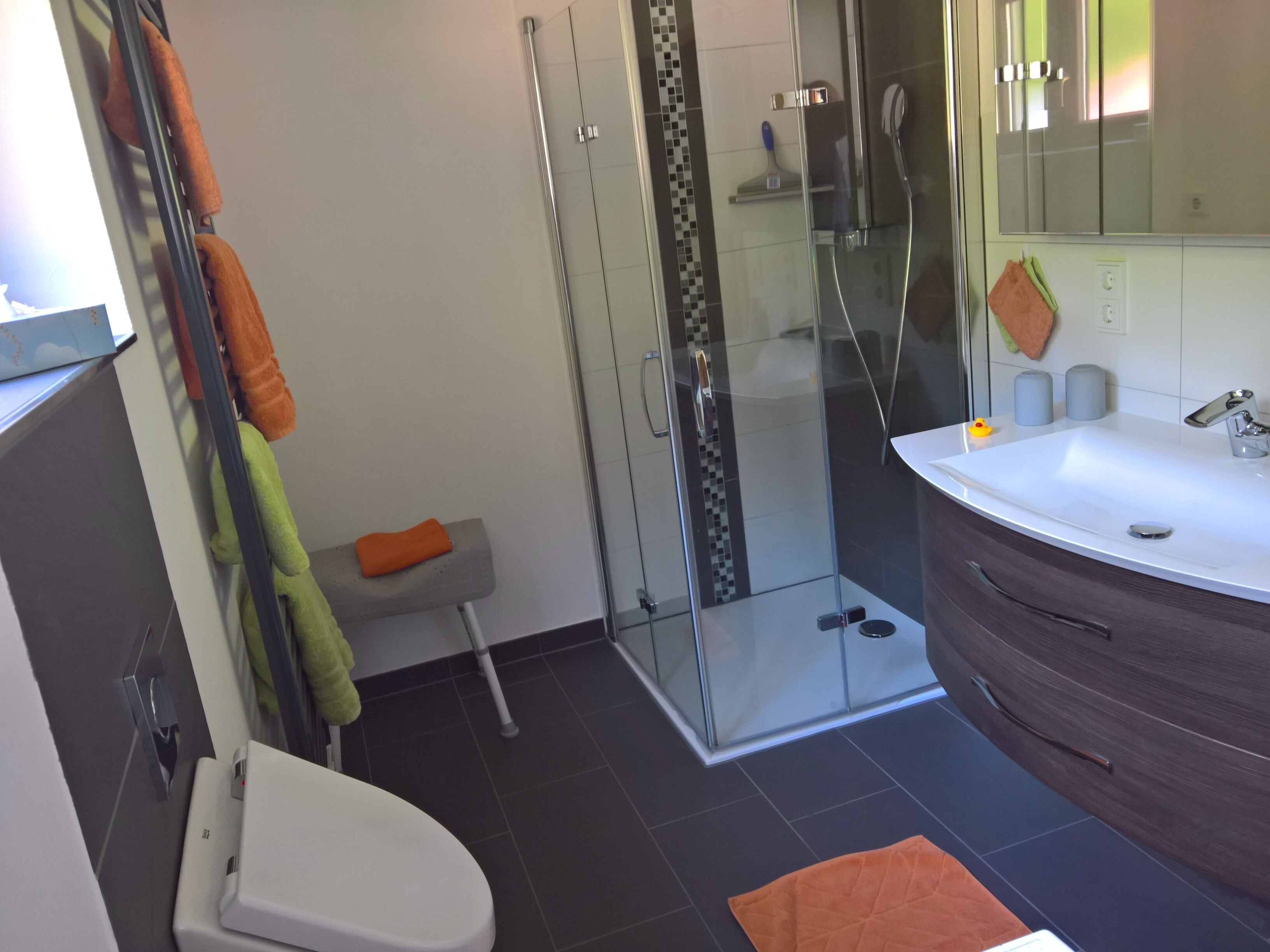 Dusche, Handtücher, Toilettenpapier
