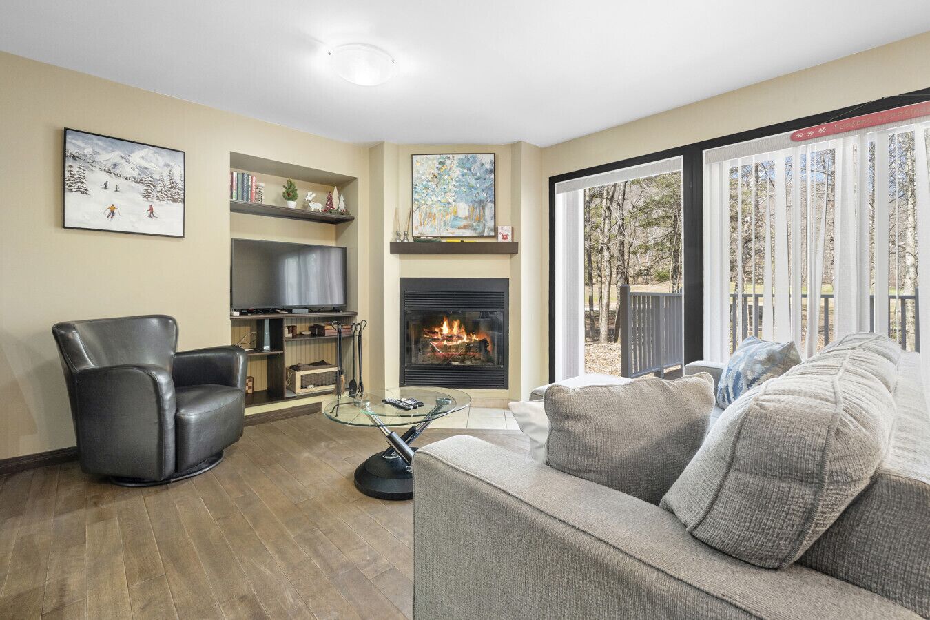 TV, fireplace
