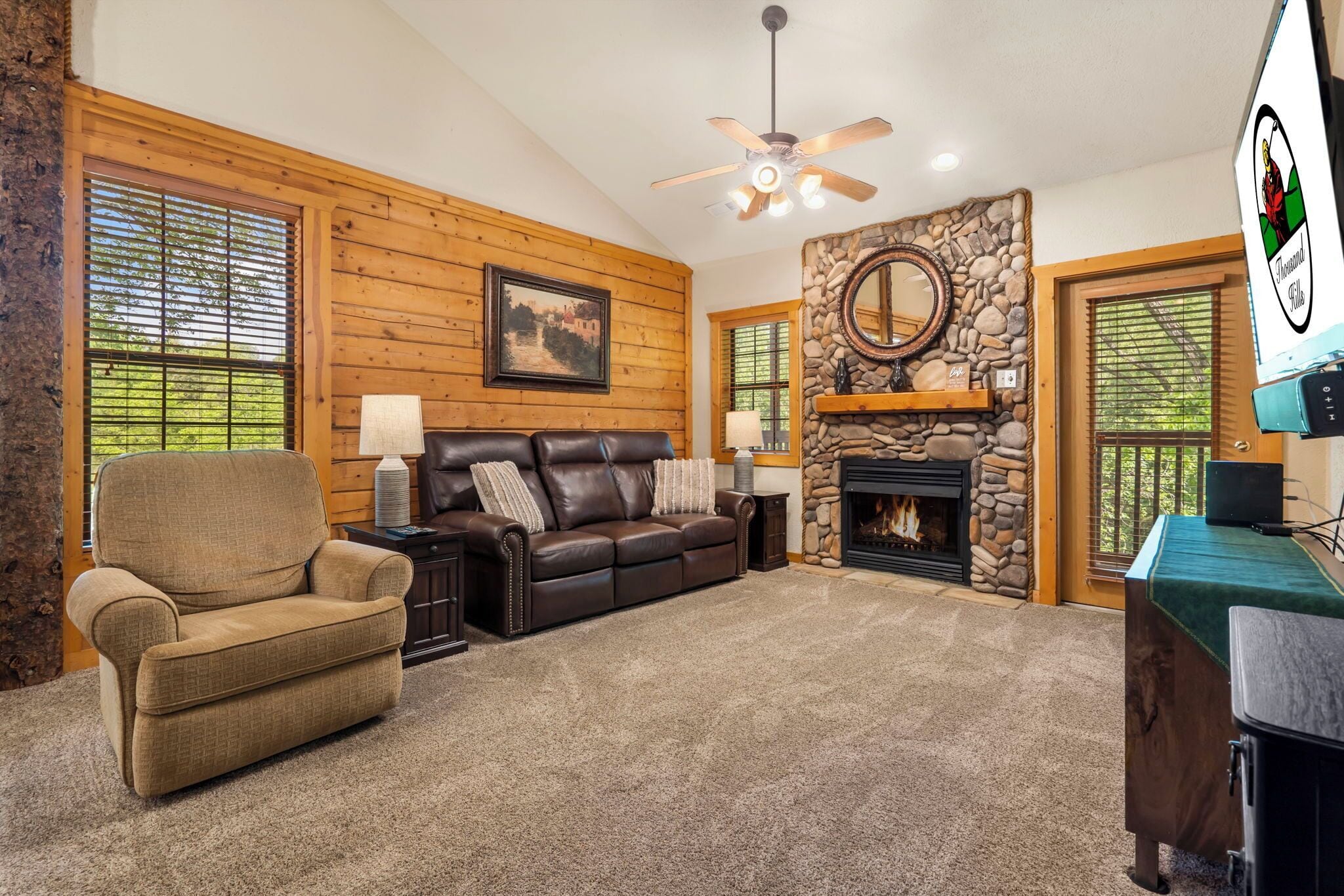 Smart TV, fireplace, DVD player