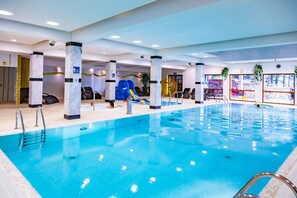 Indoor pool, open 10:00 AM to 8:00 PM, sun loungers