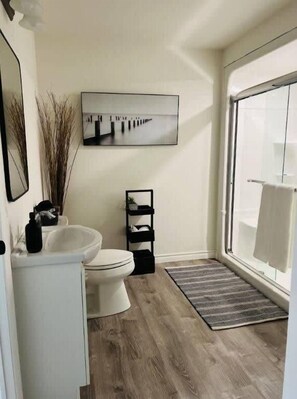 Een douche, een haardroger, shampoo