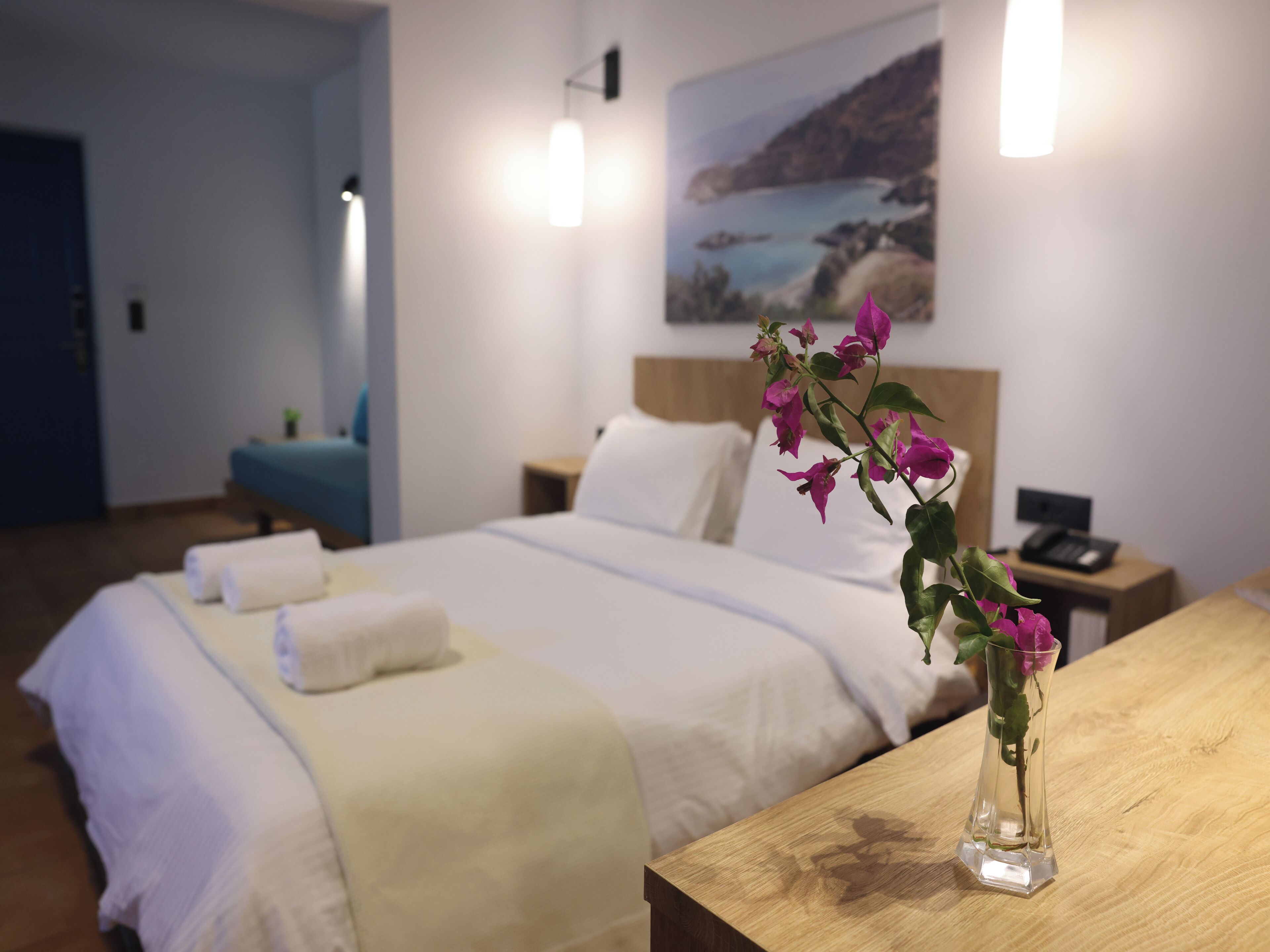 Family Quadruple Room, Patio, Courtyard View | Egyptian cotton sheets, premium bedding, down comforters