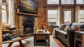 Smart TV, fireplace, video games, music library