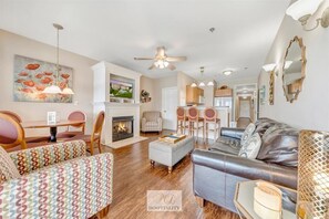 TV, fireplace
