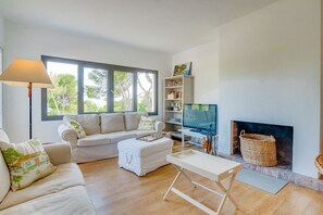 TV, fireplace