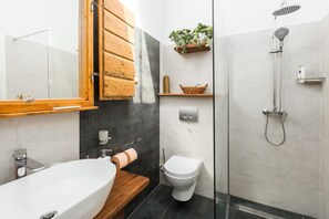 Douche, articles de toilette (gratuits), séchoir à cheveux