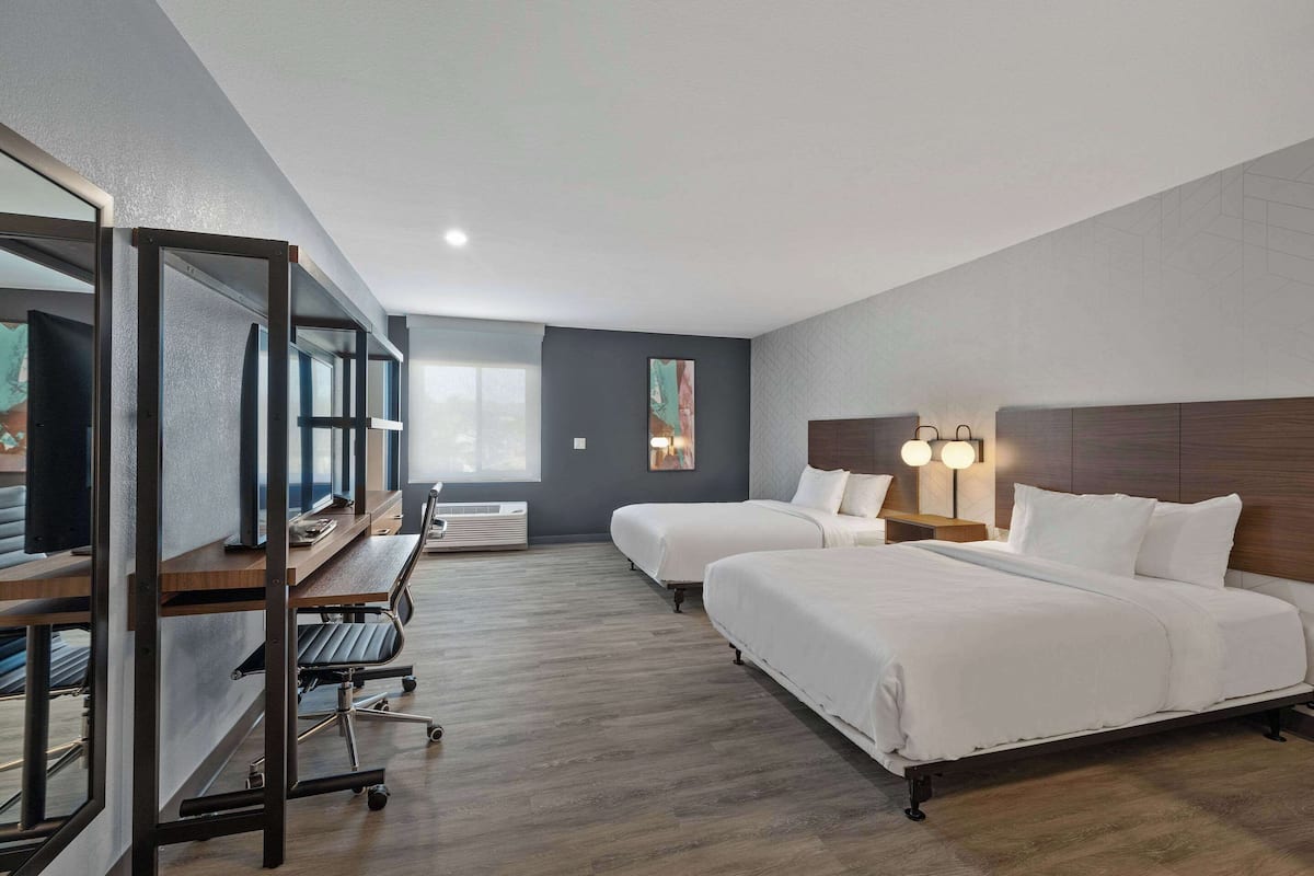 Room, 2 Queen Beds, Non Smoking | Desk, laptop workspace, free WiFi, bed sheets