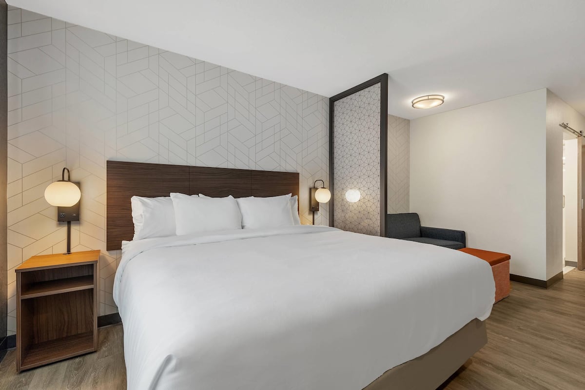 Standard Room, 1 King Bed, Non Smoking | Desk, laptop workspace, WiFi (free), bed sheets