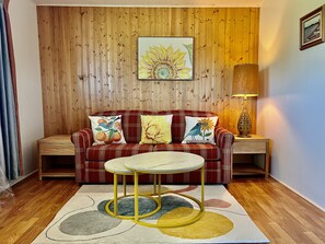 30-inch flat-screen TV with cable channels, TV