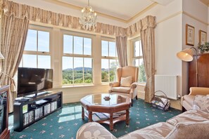 TV - Drawing Room, grand apartment with stunning lake views across Beatrix Potter country (Far Sawrey)
