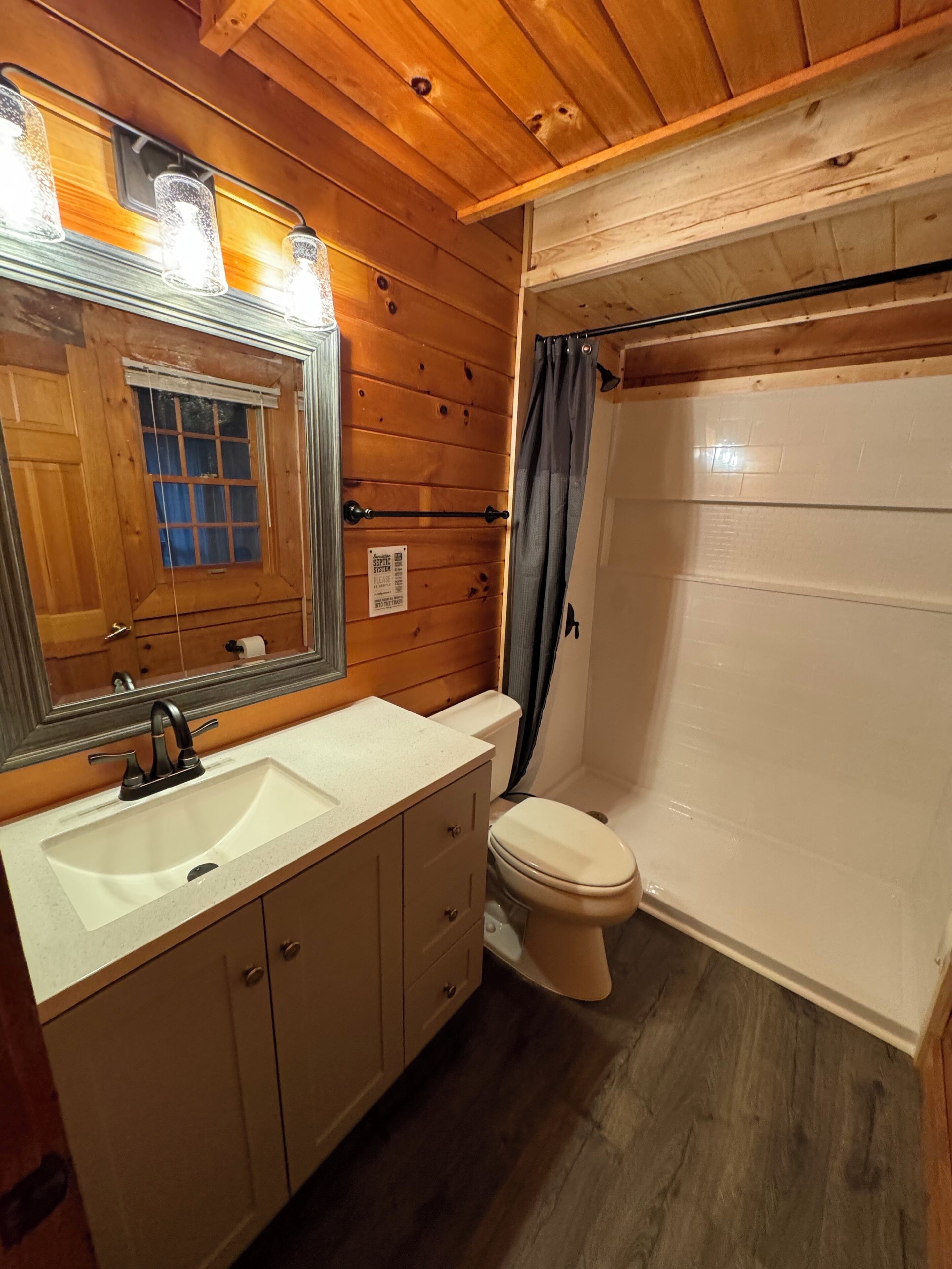 Combined shower/tub, hair dryer, towels, soap