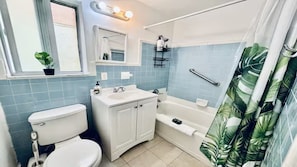 Ensemble douche/baignoire, sèche-cheveux, serviettes fournies